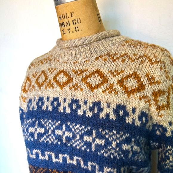 90s Fair Isle Knit Wool Oversized Sweater - Picture 2 of 4